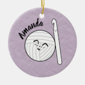 漫画の糸ボール&クロチェットフック+名前 セラミックオーナメント (正面)