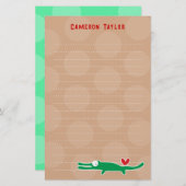 漫画の緑のゲーターキッズのドットありがとう 便箋 (正面/裏面)