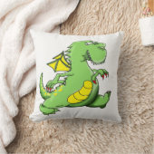 漫画の緑のドラゴン歩くの彼の背中の足 クッション (ブランケット)