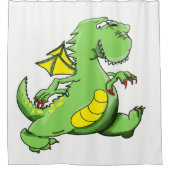 漫画の緑のドラゴン歩くの彼の背中の足 シャワーカーテン (正面)