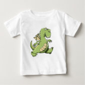 漫画の緑のドラゴン歩くの彼の背中の足 ベビーTシャツ (正面)