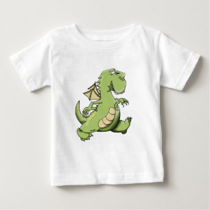 漫画の緑のドラゴン歩くの彼の背中の足 ベビーTシャツ