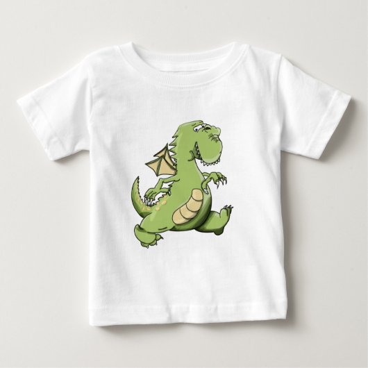 漫画の緑のドラゴン歩くの彼の背中の足 ベビーTシャツ (正面)