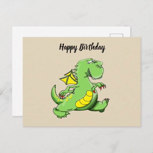 漫画の緑のドラゴン歩くの彼の背中の足 ポストカード (正面/裏面)