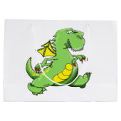 漫画の緑のドラゴン歩くの彼の背中の足 ラージペーパーバッグ (裏面)