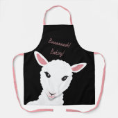 漫画の羊の顔黒ピンクの動物語 エプロン (正面)