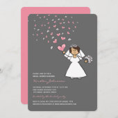 漫画の花嫁ピンクハート花ブライダルシャワー 招待状 (正面/裏面)