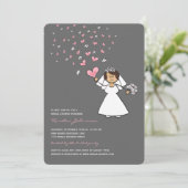 漫画の花嫁ピンクハート花ブライダルシャワー 招待状 (スタンド正面)