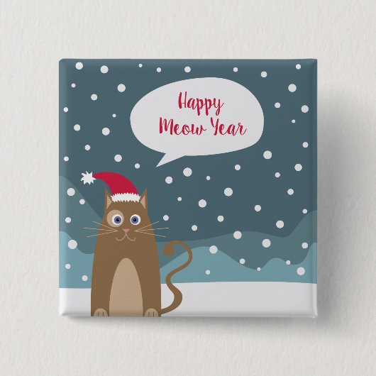 漫画の茶色の子猫は、雪の森の中でサンタハットを着ている 缶バッジ (正面)