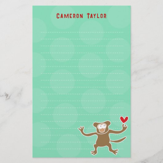 漫画の茶色の猿の子供たちドットありがとう 便箋 (正面)