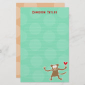 漫画の茶色の猿の子供たちドットありがとう 便箋 (正面/裏面)