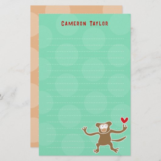 漫画の茶色の猿の子供たちドットありがとう 便箋 (正面/裏面)