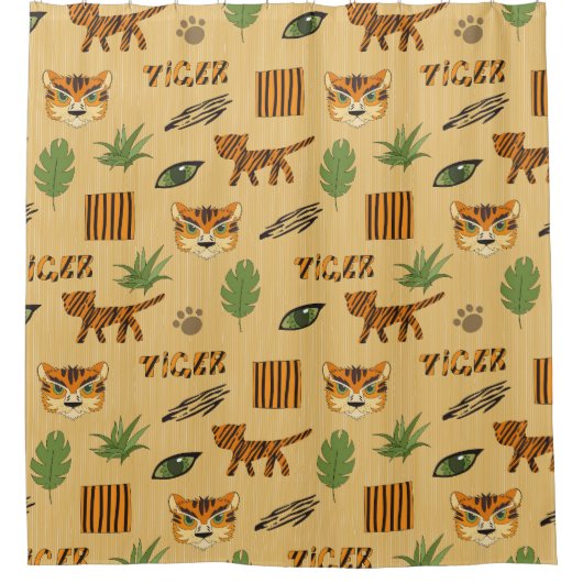 漫画の虎：明るい子供のパターン。 シャワーカーテン (正面)