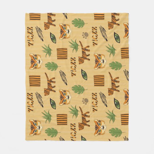 漫画の虎：明るい子供のパターン。 フリースブランケット (正面)