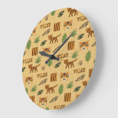 漫画の虎：明るい子供のパターン。 ラージ壁時計 (傾斜)