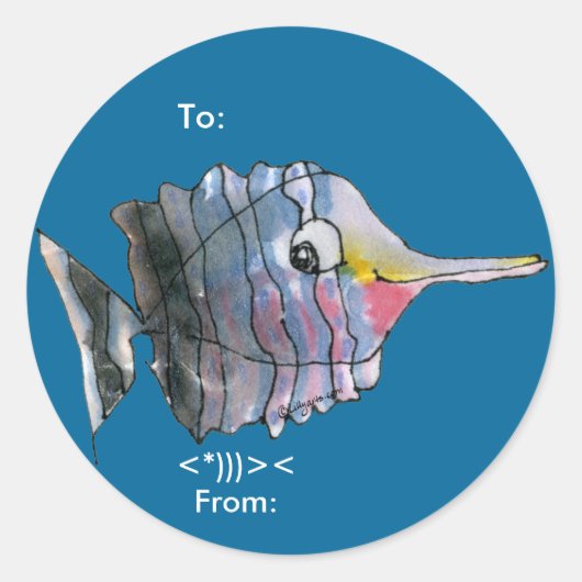 漫画の蝶の魚のラパーソナライズされたベル ラウンドシール (正面)