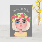 漫画の誕生日花チャイルドガール カード (黄色い花)