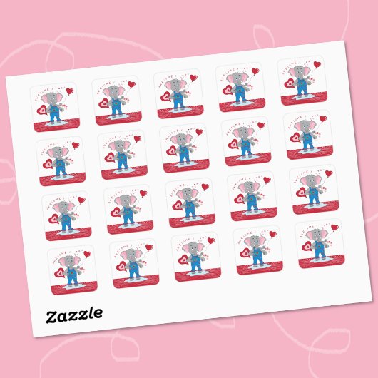 漫画の象のハート |リワード素晴らしステッカー スクエアシール