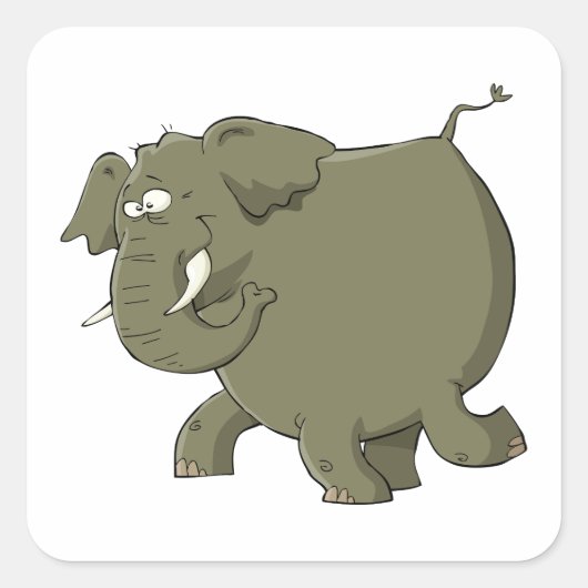 漫画の象の灰色の動物 スクエアシール (正面)