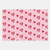 漫画の象 |ピンク赤いハートバレンタインデー ラッピングペーパーシート (正面3)