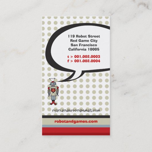 漫画の赤いレトロロボットかわいいキッズボーイプロファイルカード 名刺 (裏面)