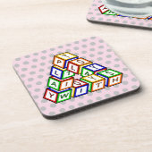 漫画の赤い青の黄色の緑のおもちゃブロックアート コースター (左側)