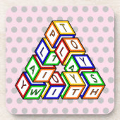 漫画の赤い青の黄色の緑のおもちゃブロックアート コースター (正面)