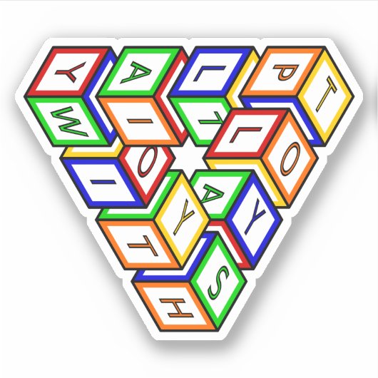 漫画の赤い青の黄色の緑のおもちゃブロックアート シール (正面)