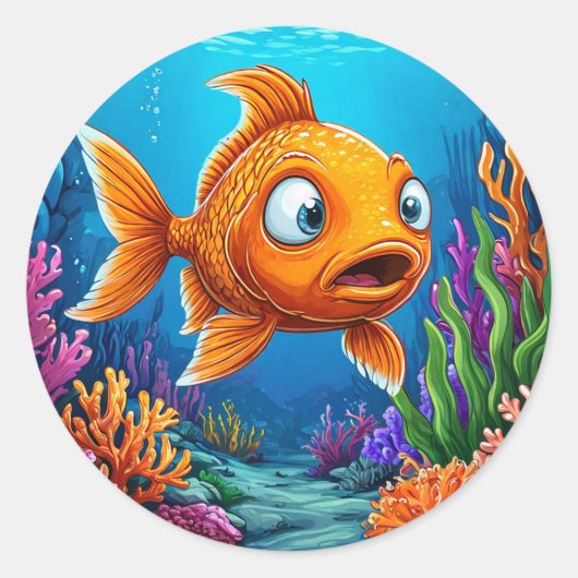 漫画の赤い魚 ラウンドシール (正面)