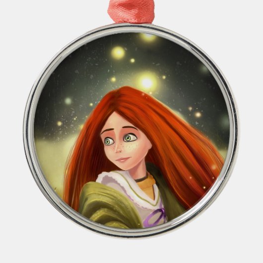 漫画の赤毛の女の子のオーナメント メタルオーナメント (正面)