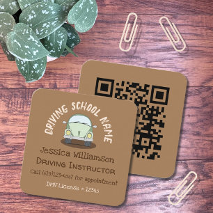 漫画の車の運転インストラクターブラウンビジネスカード スクエア名刺