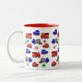 漫画の車トラック火災エンジンかわいいデザイン ツートーンマグカップ (左)