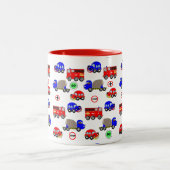 漫画の車トラック火災エンジンかわいいデザイン ツートーンマグカップ (中央)