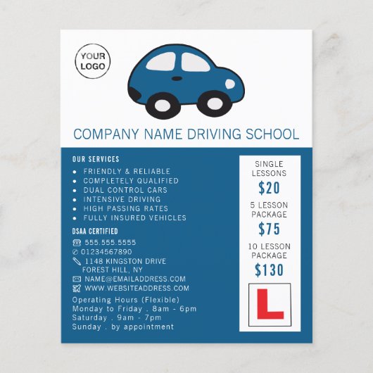 漫画の車、ドライビングスクール、インストラクター広告 チラシ (正面)