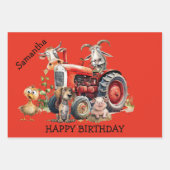 漫画の農場動物。編集可能x 3 ラッピングペーパーシート (正面2)