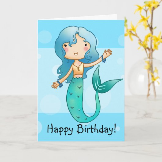 漫画の陽気な人魚の誕生日カード カード (黄色い花)