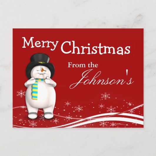漫画の雪だるまのクリスマスの挨拶 シーズンポストカード (正面)