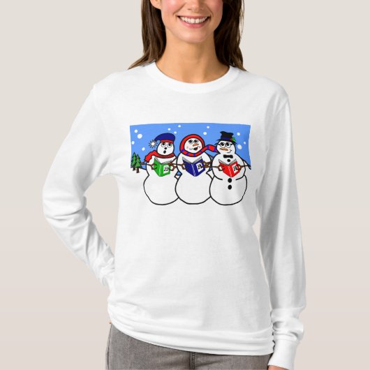 漫画の雪だるまの歌うトリオの女性のTシャツ Tシャツ (正面)