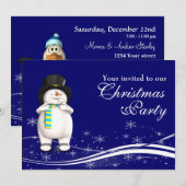 漫画の雪だるま&ペンギンクリスマスパーティー 招待状 (正面/裏面)