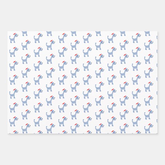 漫画の青いプードルポッシュポーズクリスマス ラッピングペーパーシート (正面)