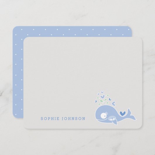 漫画の青い妊娠中のホエールボーイ双子の赤ちゃんシャワー サンキューカード (正面/裏面)