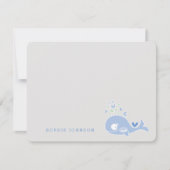 漫画の青い妊娠中のホエールボーイ双子の赤ちゃんシャワー サンキューカード (正面)