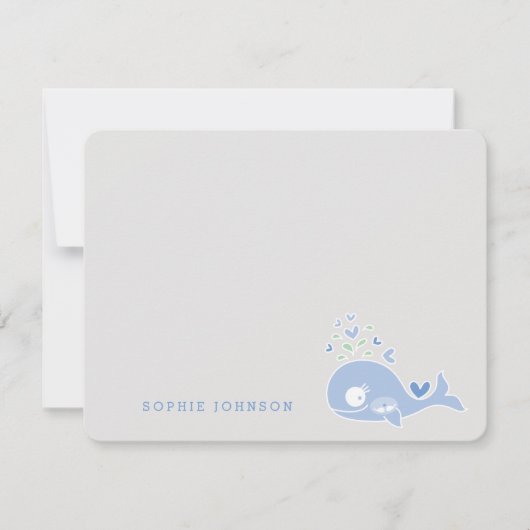 漫画の青い妊娠中のホエールボーイ双子の赤ちゃんシャワー サンキューカード (正面)