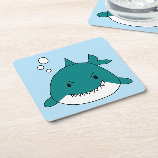 漫画の青と白のサメ スクエアペーパーコースター (アングル)
