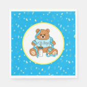 漫画の青と黄色のテディベア赤ちゃんシャワー スタンダードランチョンナプキン (正面)