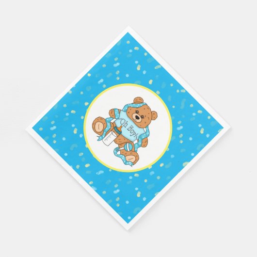漫画の青と黄色のテディベア赤ちゃんシャワー スタンダードランチョンナプキン (角)