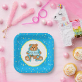 漫画の青と黄色のテディベア赤ちゃんシャワー ペーパープレート (パーティー)