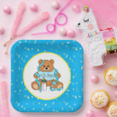 漫画の青と黄色のテディベア赤ちゃんシャワー ペーパープレート (パーティー)