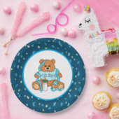 漫画の青と黄色のテディベア赤ちゃんシャワー ペーパープレート (パーティー)