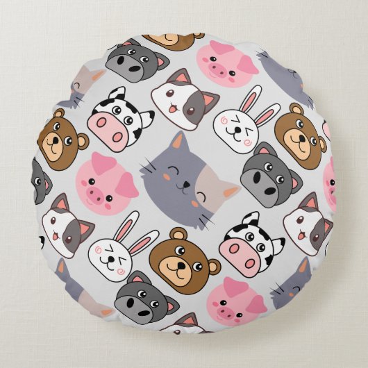 漫画の頭のパターン.wオフホワイトBG ラウンドクッション (正面)